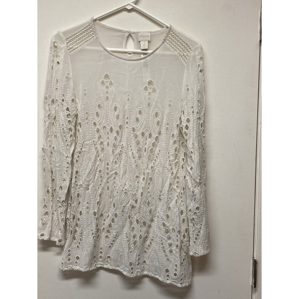 Chicos Womens Top Size 1 Long Sleeve Blouse Light Weight Keyhole